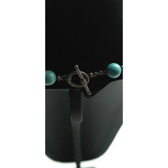 Turquoise Howlite Beaded Necklace With Silver Toggle Clasp Designer Gemstone - Picture 5 of 8